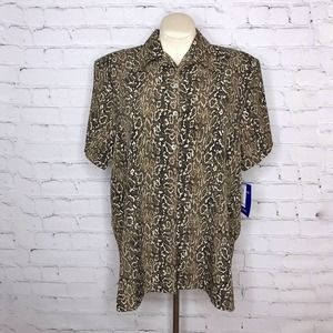 Vintage 90s Snake Print Button Down Blouse Short Sleeves Ship n' Shore NWT